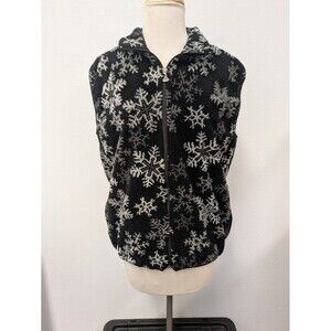 Vintage Black Fleece Snowflake Zipper Sweater Vest sz S Festive Holiday Ski